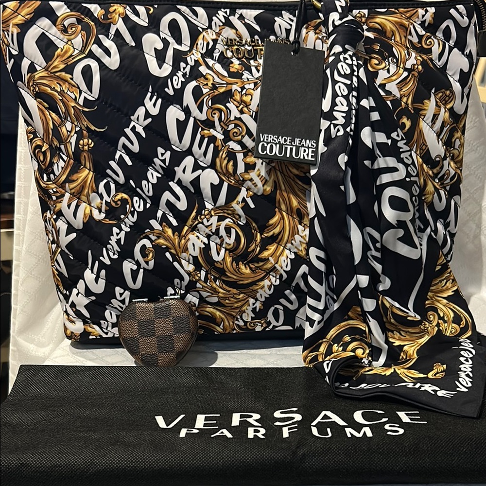 Versace Jeans Couture Tote Bag with Versace Scarf , Dustbag & regular Mirror